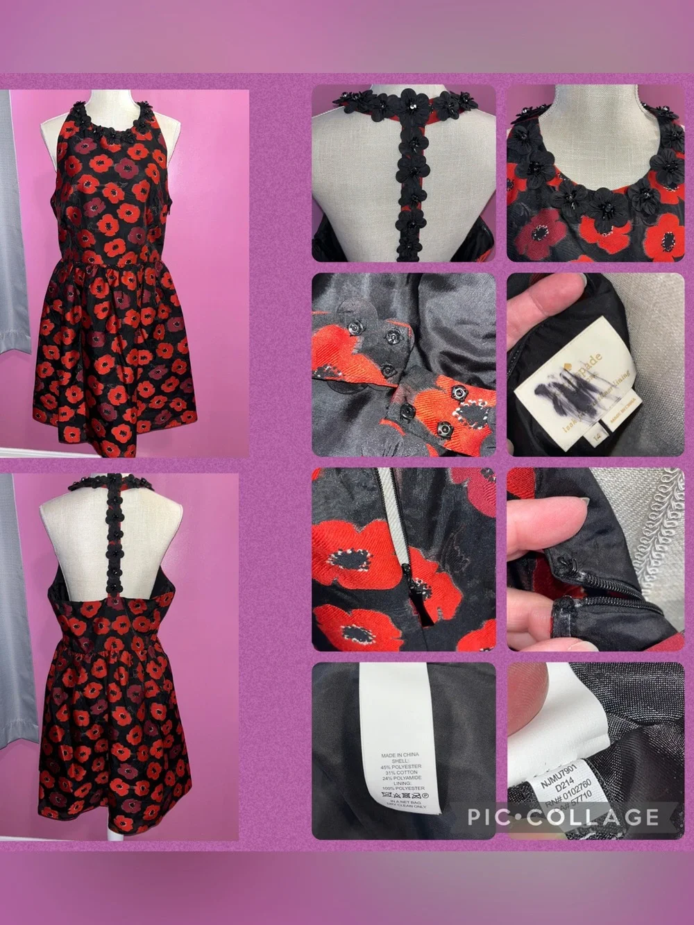 kate spade Poppy Jacquard T-Back Embellished Dress (Size 14) - Like New